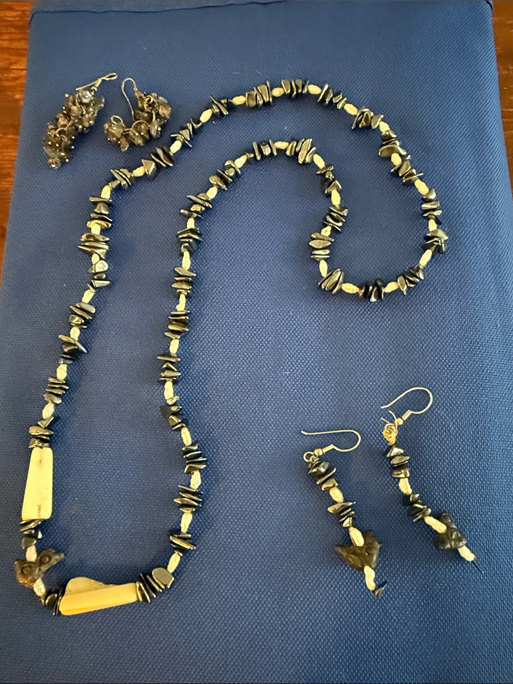 Handcrafted Black hematite and Ivory Beaded Women's Necklace & Earring Set